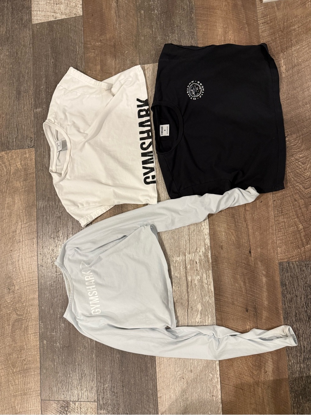 Gymshark Cropped Tops Bundle - Black, White, Light Gray/Blue